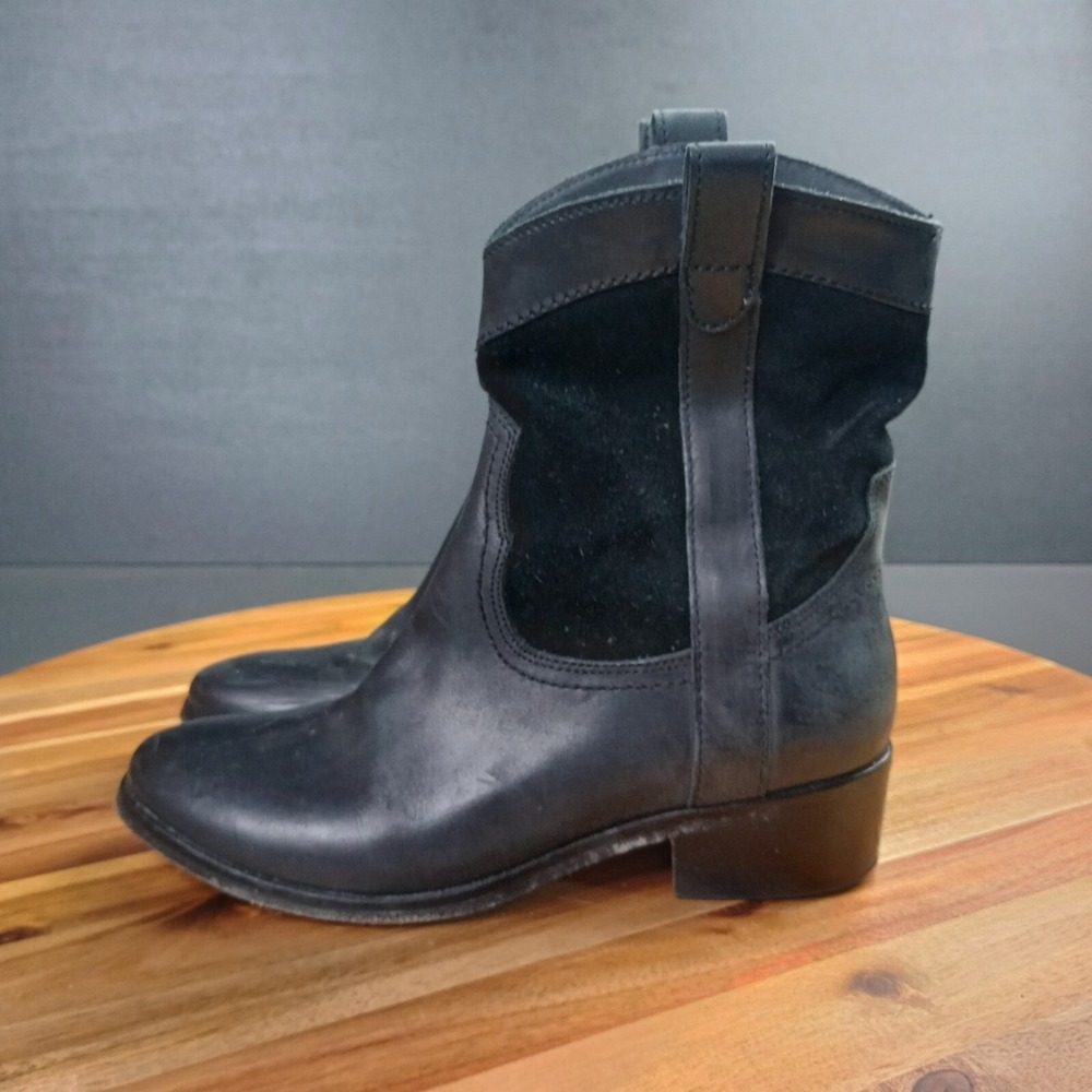 Johnston Murphy Boots Womens Sz 6 M Black Leather Western Cowgirl Preppy Rodeo